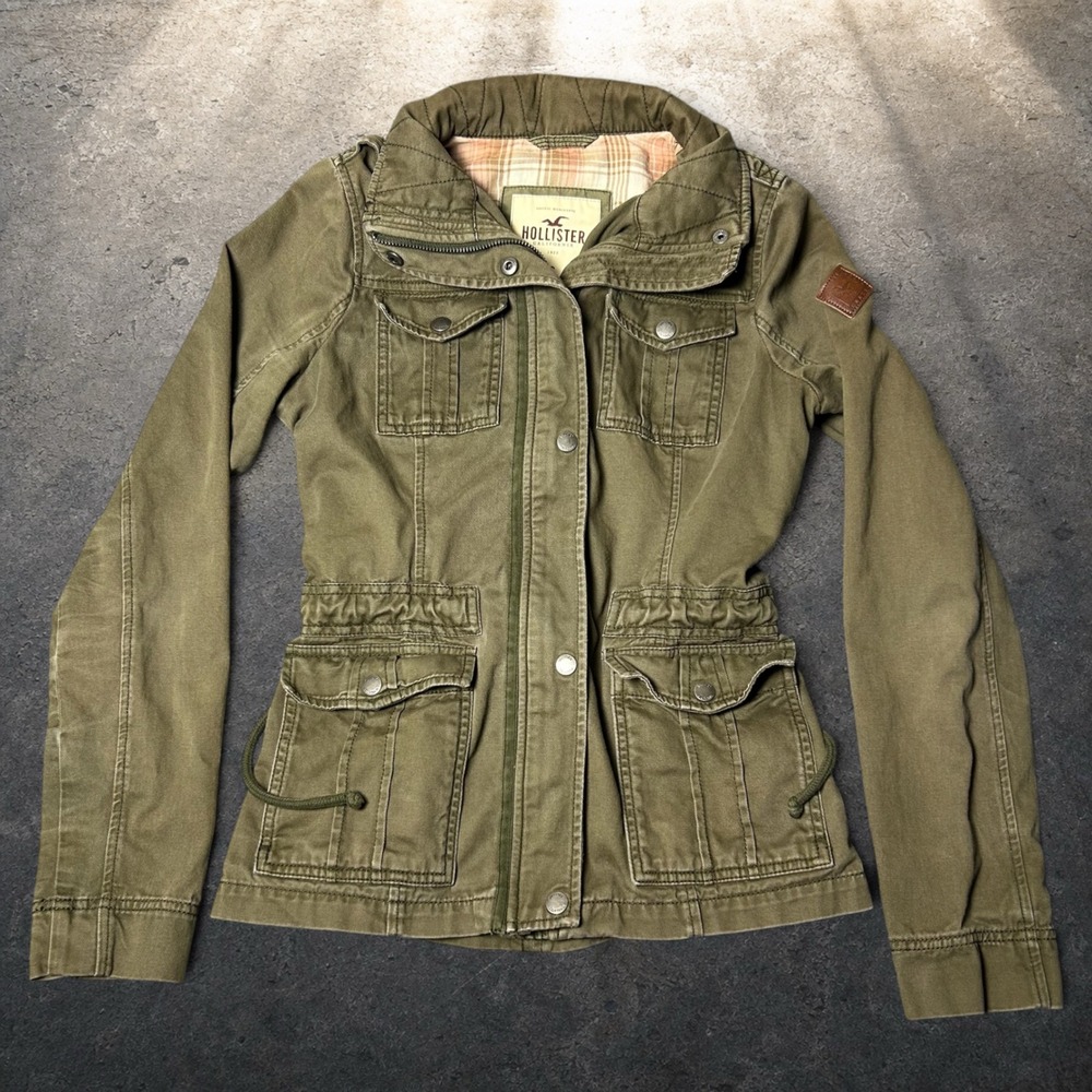 Hollister Olive Green Military Utility Jacket Cargo Pockets Size Small Vintage